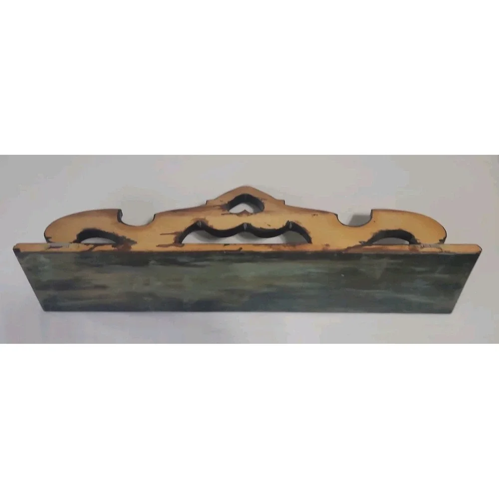 Wooden Wall Shelf Heart-shaped Cutout Distressed Teal, Hand Painted, 5